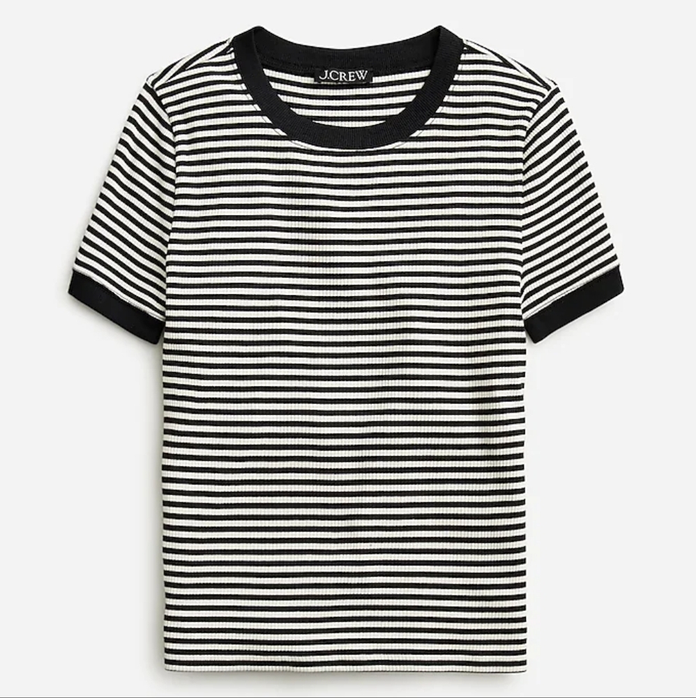 J.Crew vintage rib striped shrunken tee, black, white stripes, small